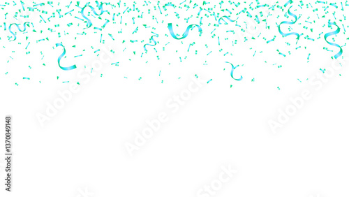 Blue green confetti falling celebration, event, birthday, carnival party background. seamless horizontal