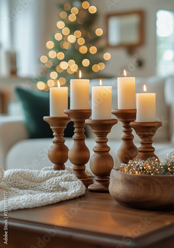 Warm Holiday Ambiance With Candles and Decor in Cozy Living Room Setting