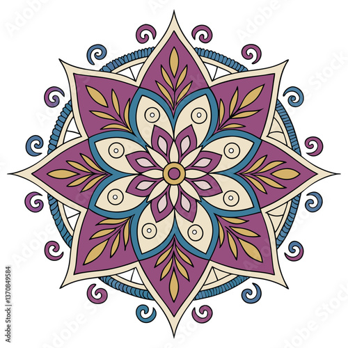 Intricate Mandala Design in Purples, Golds, and Teal, ai generated