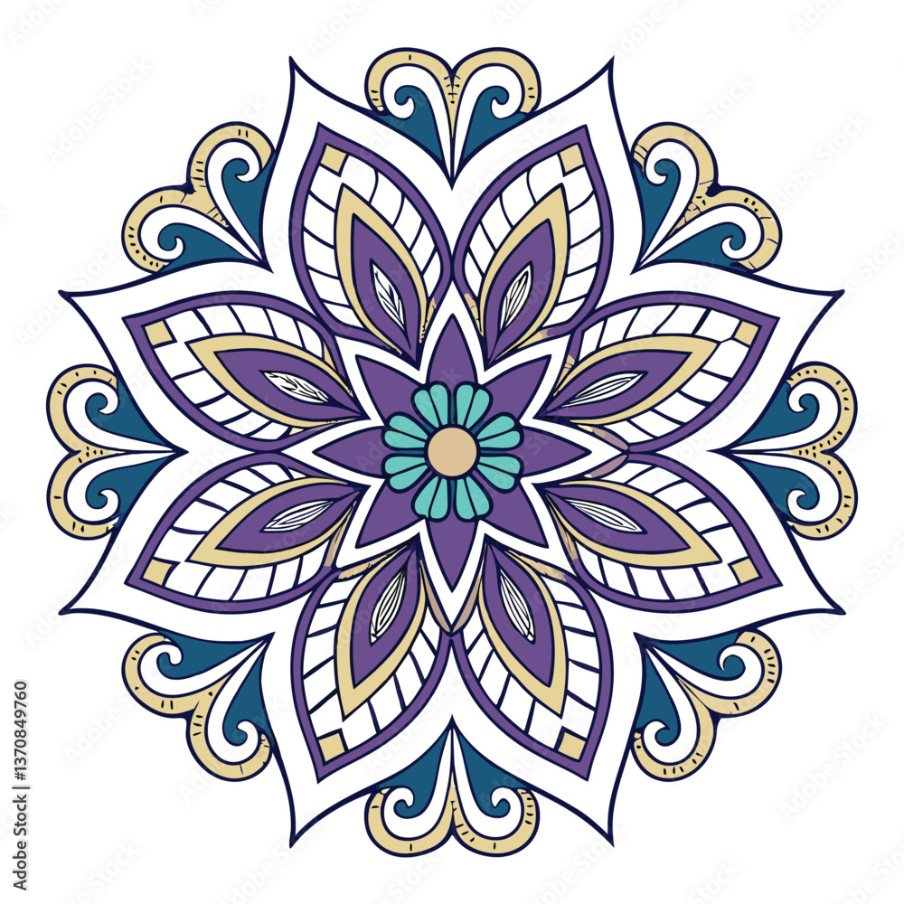 Intricate Mandala Design in Purples, Golds, and Teal, ai generated Intricate Mandala Design in Purples, Golds, and Teal, ai generated