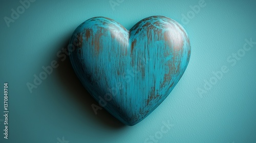 Stylish turquoise heart sign on a plain teal background, conveying calm love and serenity.