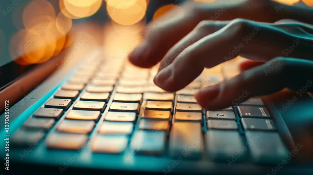 Hände tippen auf beleuchteter Computertastatur