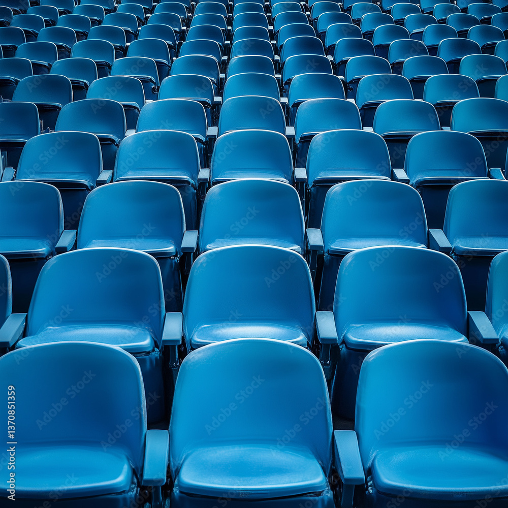 Blue seats in an outdoor stadium, rows of seats, advertising photography Blue seats in an outdoor stadium, rows of seats, advertising photography