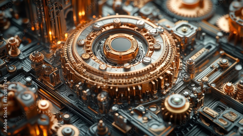 custom made wallpaper toronto digitalDetailed close-up of intricate steampunk gears and mechanisms with glowing city background
