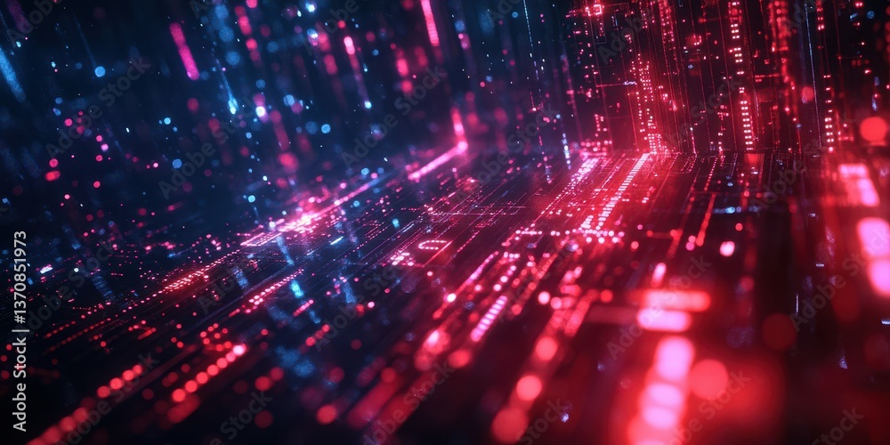 Digital landscape with vibrant colors and glowing patterns in a futuristic environment Digital landscape with vibrant colors and glowing patterns in a futuristic environment