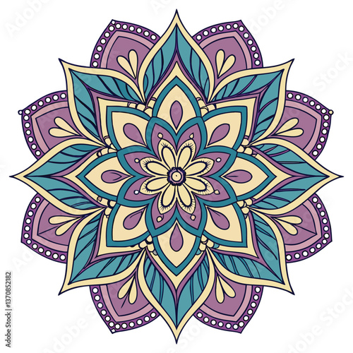 Intricate Mandala Design in Purples, Golds, and Teal, ai generated