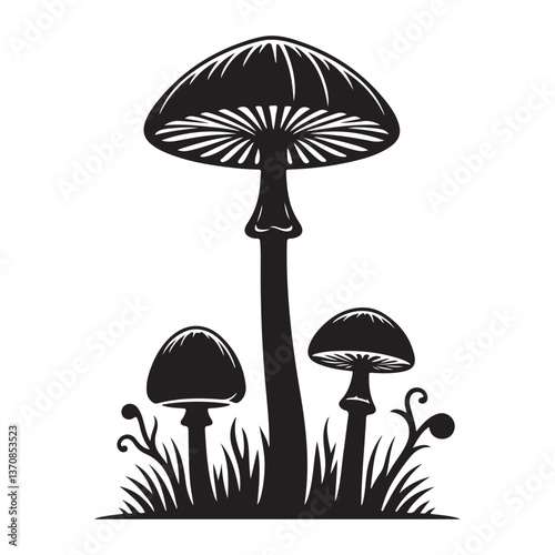Silhouette mushroom cluster vector illustration for natural botanical designs