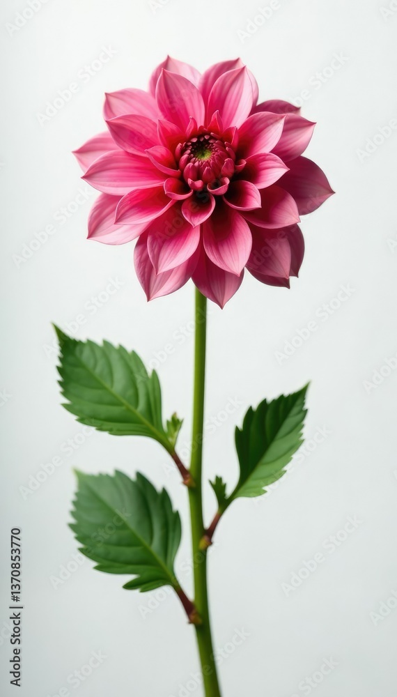 Single flower of a dahlia plant on white background with subtle texture, bloom, botanical Single flower of a dahlia plant on white background with subtle texture, bloom, botanical