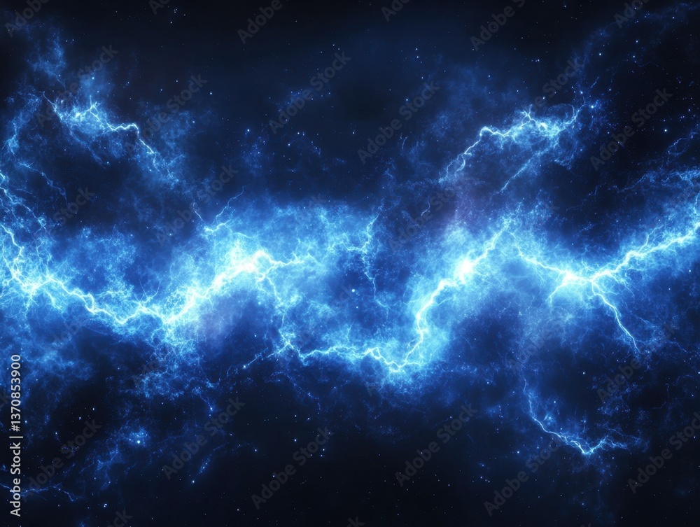 Fototapeta premium Electric blue lightning strikes across a dark starry night sky creating a powerful and dramatic scene with energy