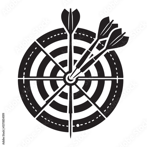 Silhouette Darts hitting bullseye illustration image for target achievement