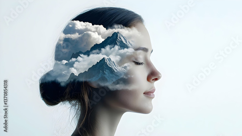 Woman With Mountain And Cloud In Head photo