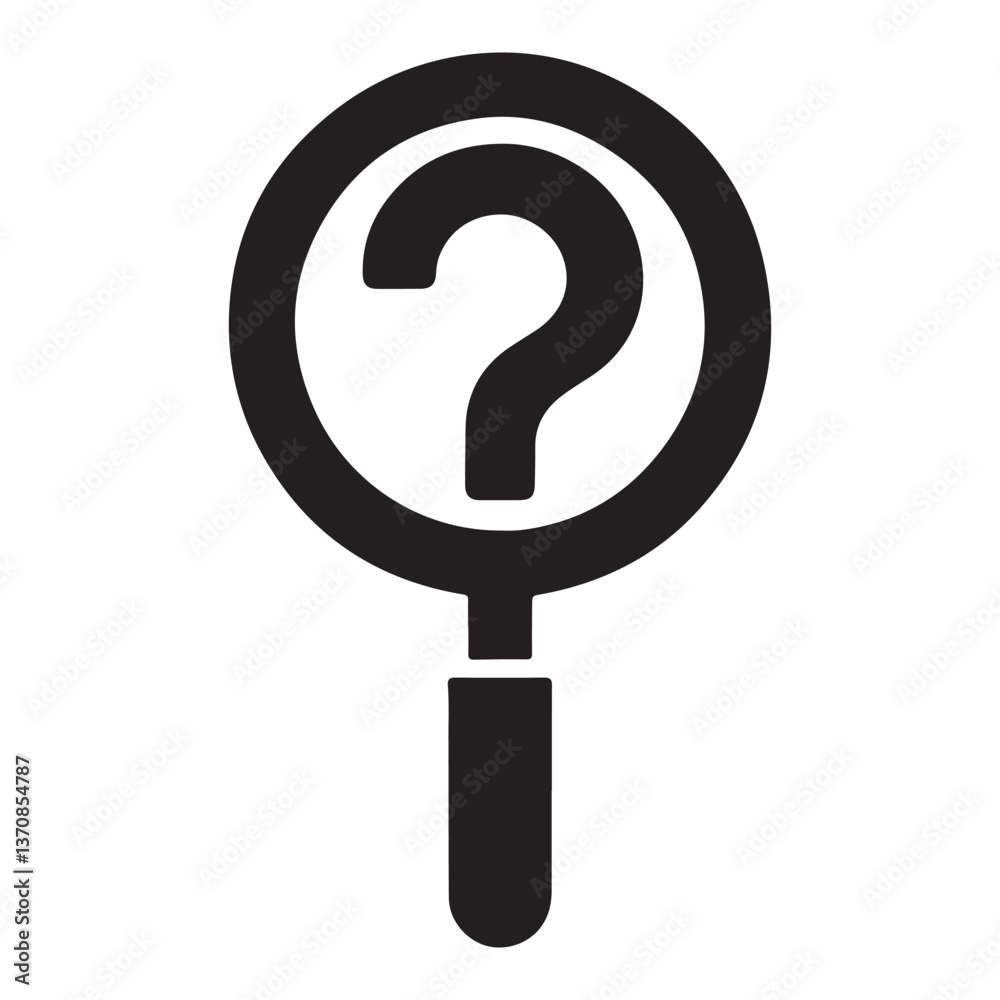 Magnifying Glass Silhouette with Question Mark For Inquiry and Investigation Magnifying Glass Silhouette with Question Mark For Inquiry and Investigation