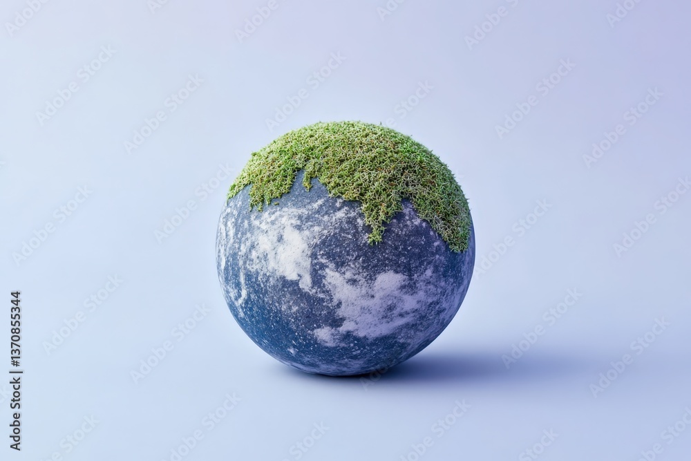 An abstract globe features green vegetation growing on top An abstract globe features green vegetation growing on top