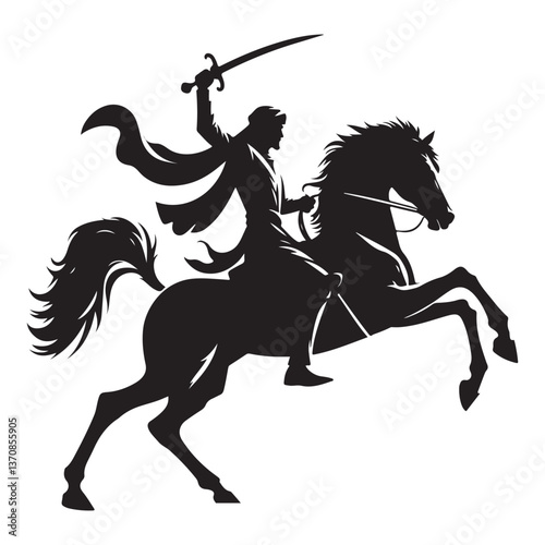 Silhouette of arab knight vector illustration riding a horse
