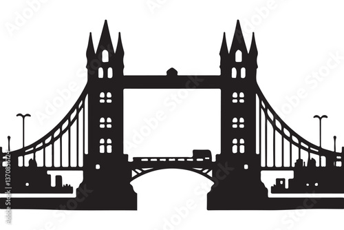 Silhouette of the Famous London Tower Bridge Vector Illustration