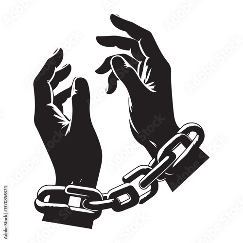 Silhouette of Hands with Chains Vector Design Depicting Freedom or Bondage