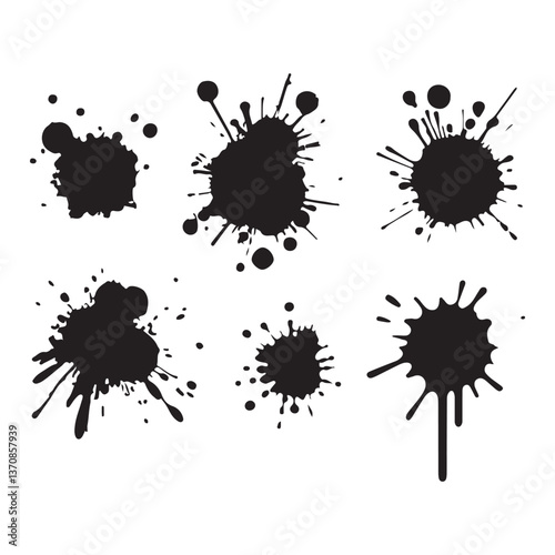 Splatter Ink Vector Illustration Assortment of Black Paint Splashes
