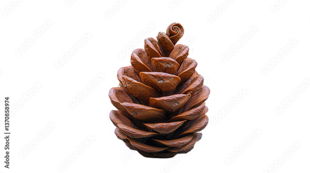 Natural pine cone with intricate details and a glossy finish on a white background, ideal for various design projects, educational materials, or nature-themed artworks Natural pine cone with intricate details and a glossy finish on a white background, ideal for various design projects, educational materials, or nature-themed artworks