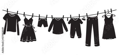 Clothes Hanging on a Clothesline Laundry Day Essential Household Chores