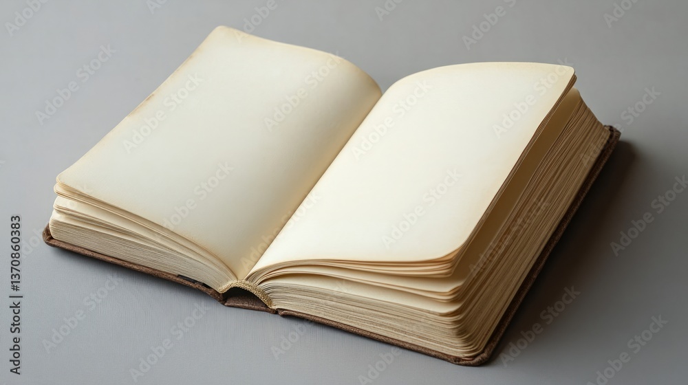 An open, empty notebook with clean white pages, laid on a minimalist table with neutral tones and a few carefully placed decor items An open, empty notebook with clean white pages, laid on a minimalist table with neutral tones and a few carefully placed decor items