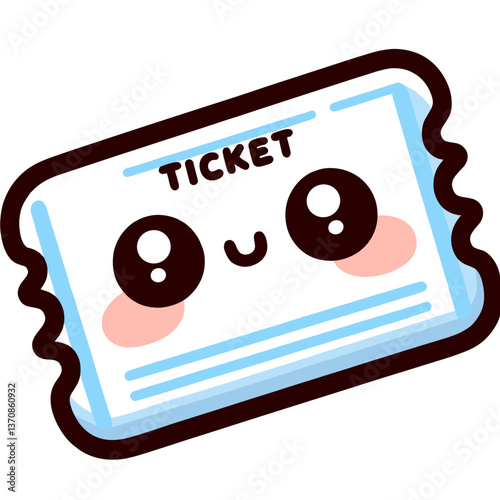 Cute cartoon ticket with happy face and expressive eyes  