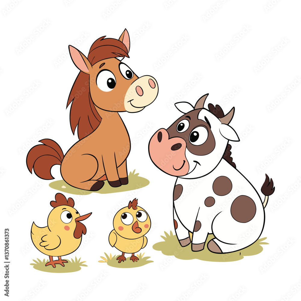 Obraz premium Cute Cartoon Animal Stickers Set on Blue and White Background .