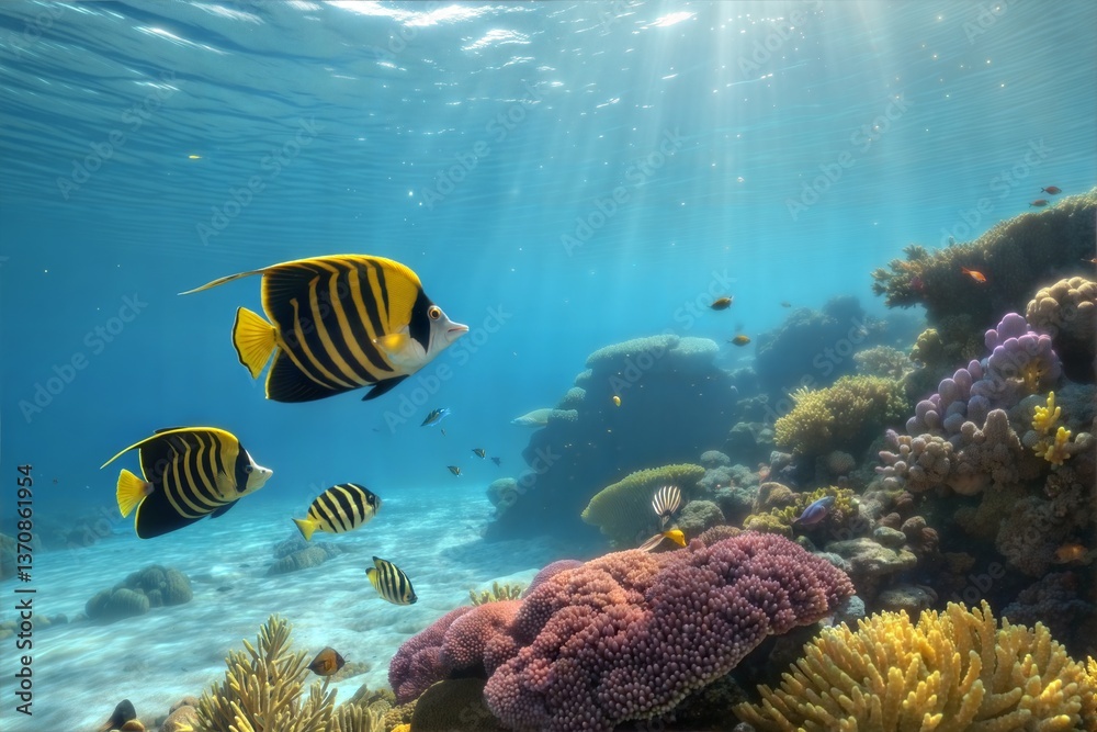 Fototapeta premium Vibrant Coral Reef teeming with life and sunlight