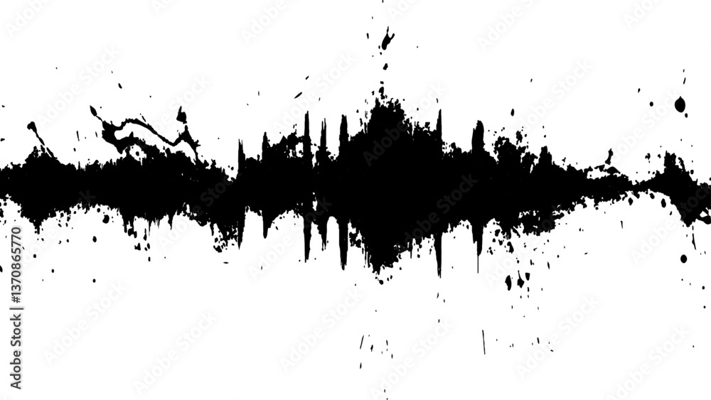 Obraz premium Vector brush grunge texture. Soundwave with ink splatter effect, black and white,