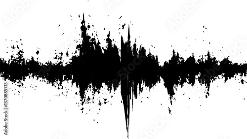 Vector brush grunge texture. Soundwave with ink splatter effect, black and white,