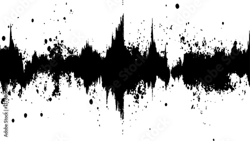 Vector brush grunge texture. Soundwave with ink splatter effect, black and white,