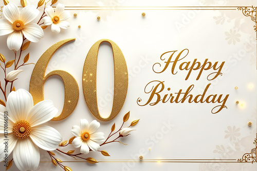 An elegant gold and white birthday card celebrating a 60th milestone. The number 