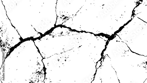 Cracked surface grunge wall cracked pattern on white and transparent background. Vector Transparent background of cracks, lines, dry cracked earth overlay texture, grunge distressed.