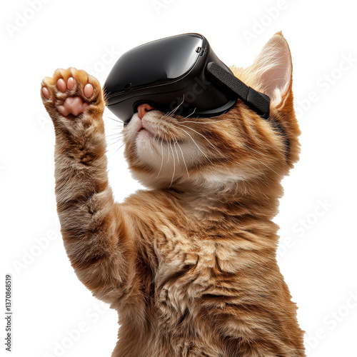 Ginger Cat Wearing VR Headset - Exploring the Digital Realm