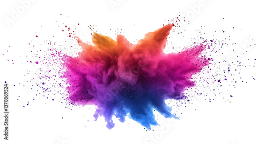 colorful rainbow holi paint color powder explosion isolated white wide panorama.Colorful mixed rainbow powder explosion isolated on white background. Colorful ink powder splashes on white background.