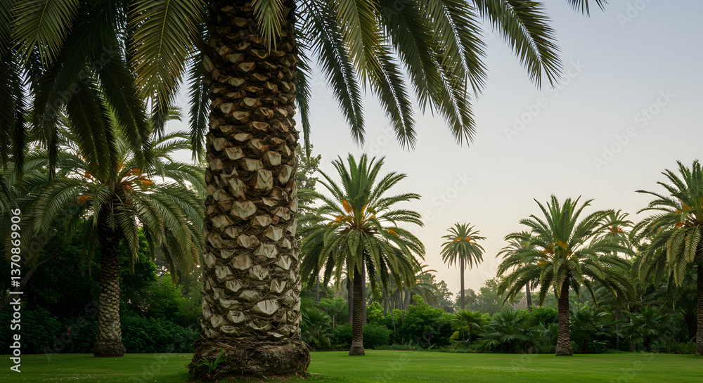 Scenic Palm Tree Grove in a Lush Green Landscape Scenic Palm Tree Grove in a Lush Green Landscape