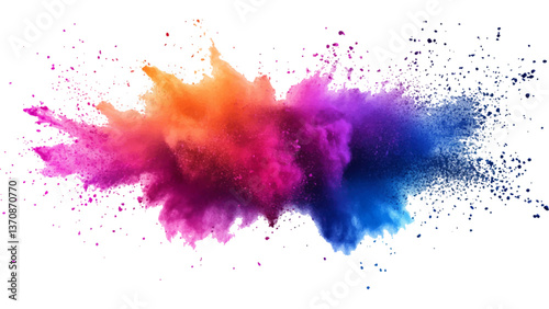 colorful rainbow holi paint color powder explosion isolated white wide panorama.Colorful mixed rainbow powder explosion isolated on white background. Colorful ink powder splashes on white background.