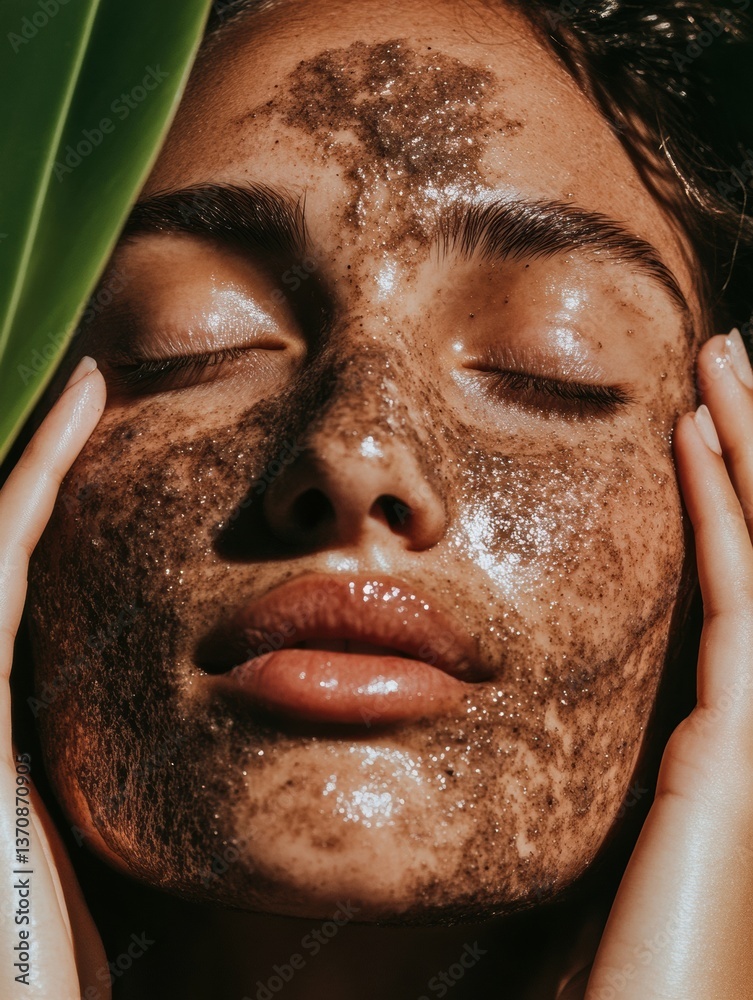 Fototapeta premium Sensory Skin Ritual Intimate Natural Exfoliation Moment Revealing Textural Renewal, Holistic Wellness through Raw Organic Skincare Experience