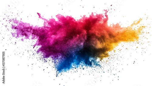 colorful rainbow holi paint color powder explosion isolated white wide panorama.Colorful mixed rainbow powder explosion isolated on white background. Colorful ink powder splashes on white background.