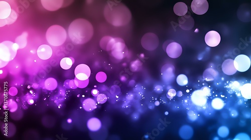 Magical bokeh lights background with pink and blue gradient effect, glowing defocused particles creating dreamy atmospheric blur for festive designs.
