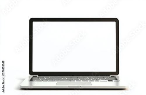 Laptop mockup with blank white screen for website design and presentation template on white background
