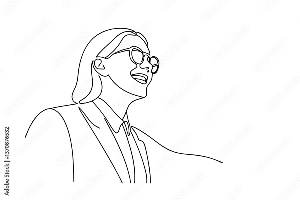 custom made wallpaper toronto digitalLaughing Woman Line Art Glasses, Hair, Suit, Joyful, Minimalist