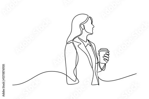Elegant Woman Coffee Break Single Line Art Minimalist Design