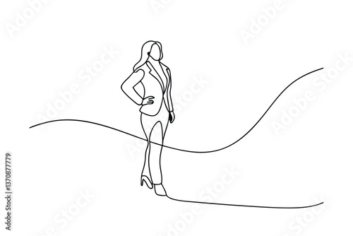 Elegant Businesswoman Silhouette OneLine Art, Career Success, Female Empowerment