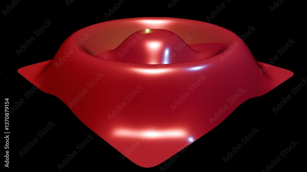 Red 3d plane is creating a wave pattern, moving up and down. Light is reflecting on the planes surface. Black background. 