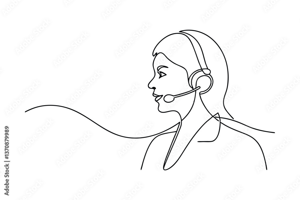 One Line Art Woman, Headset, Customer Service, Support, Call Center, Communication, Operator, Helpli One Line Art Woman, Headset, Customer Service, Support, Call Center, Communication, Operator, Helpli