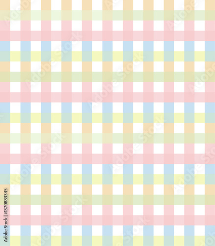 Abstract geometric pattern for Easter or Valentines Day with love hearts in pastel pink, blue, yellow. Seamless gingham vichy tartan check plaid for gift