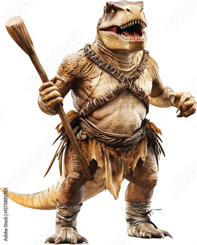 An isolated caveman dinosaur on white background, Vector, PNG