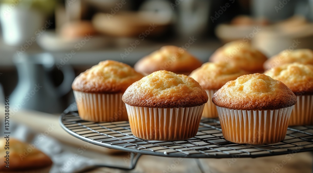 Freshly Baked Cupcakes Cooling on a Rack in a Cozy Kitchen Setting During Daytime Freshly Baked Cupcakes Cooling on a Rack in a Cozy Kitchen Setting During Daytime