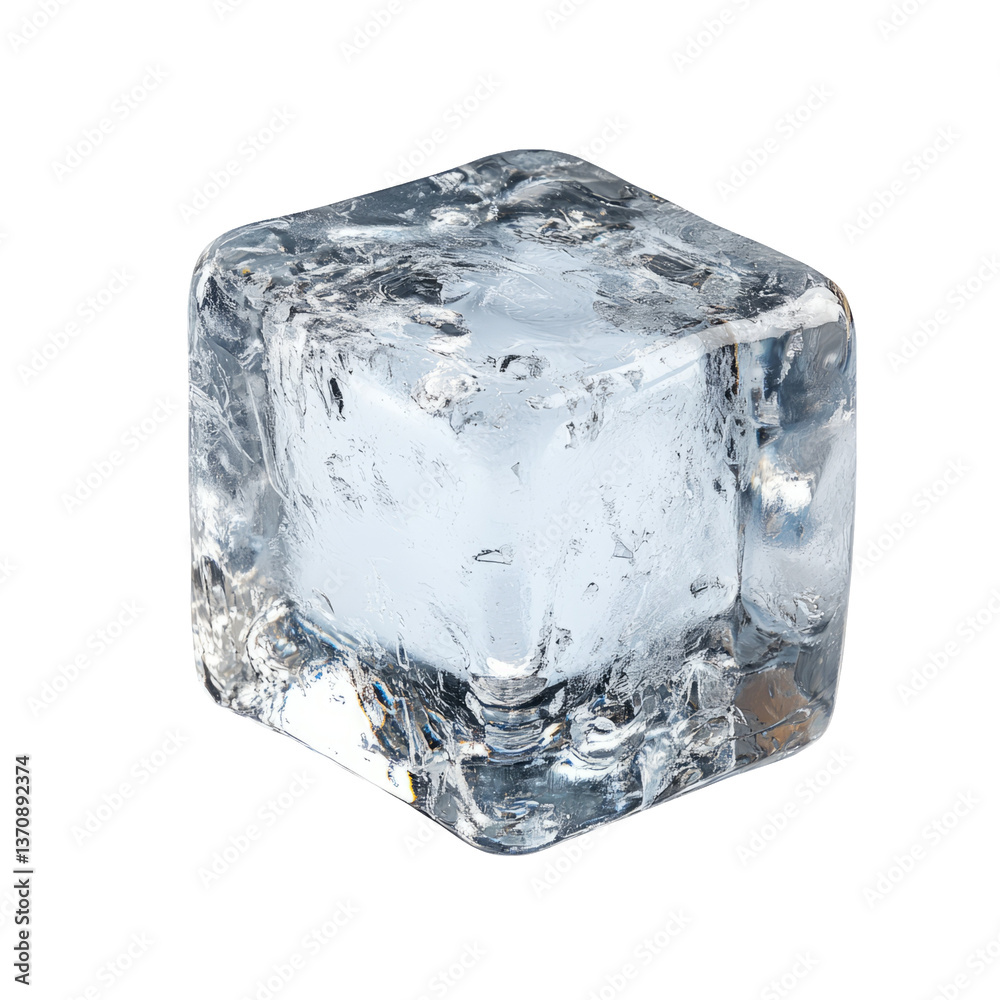 Obraz premium Isolated Clear Ice Cube on Transparent Background for Visuals