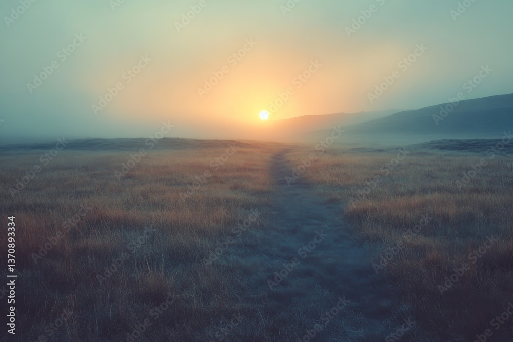 Wide landscape view of rural fields with soft sunrise light Wide landscape view of rural fields with soft sunrise light